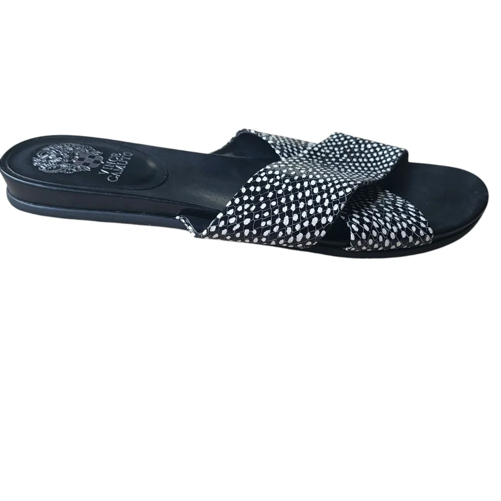 Vince Camuto Black & White Leather Suede Esulla Slide Slip On Sandals Size 10